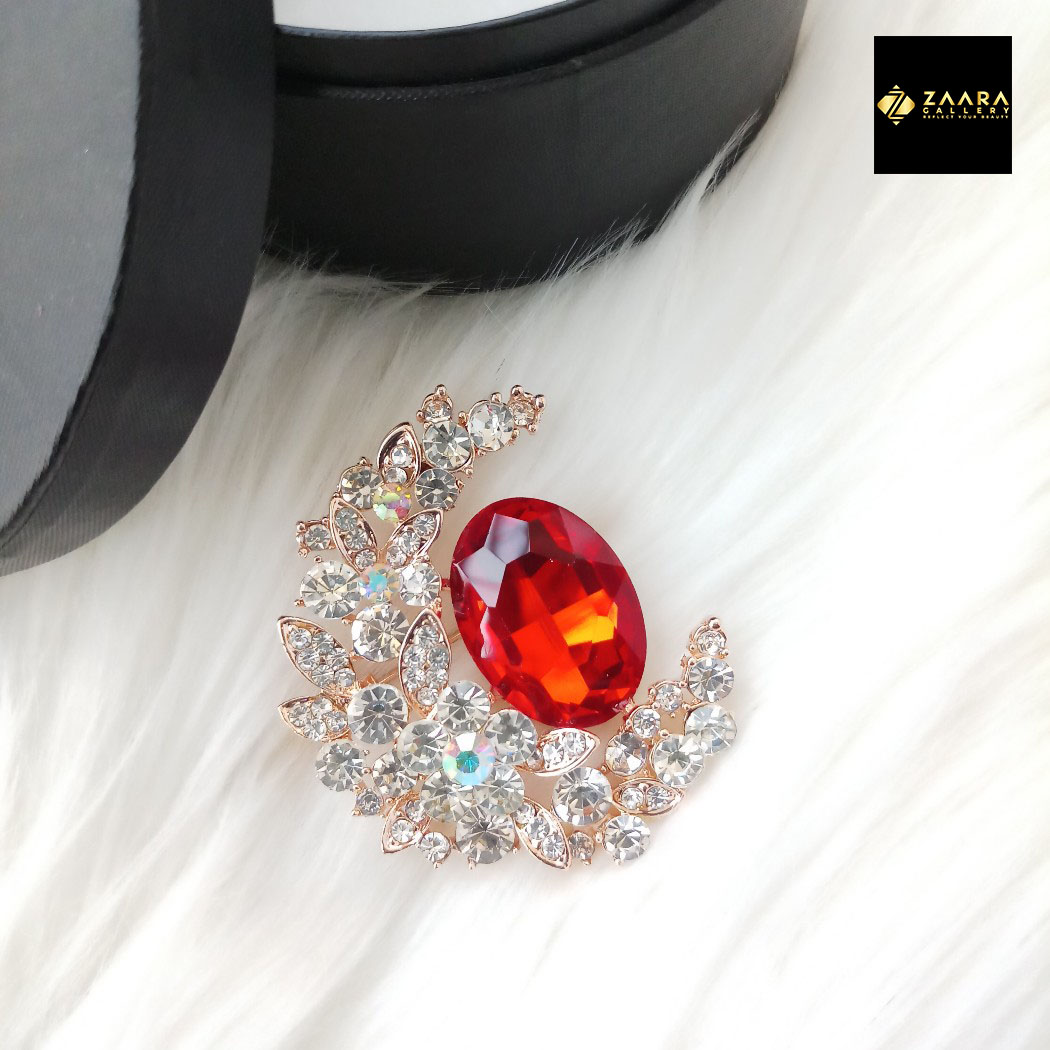 Picture of Stone & Metal Brooch /Hijab Pin/ Saree Pin for Women (Golden) (Imported) M-BRC-1117 - 1 Piece - Brooch - Brooch for Women - হিজাব পিন