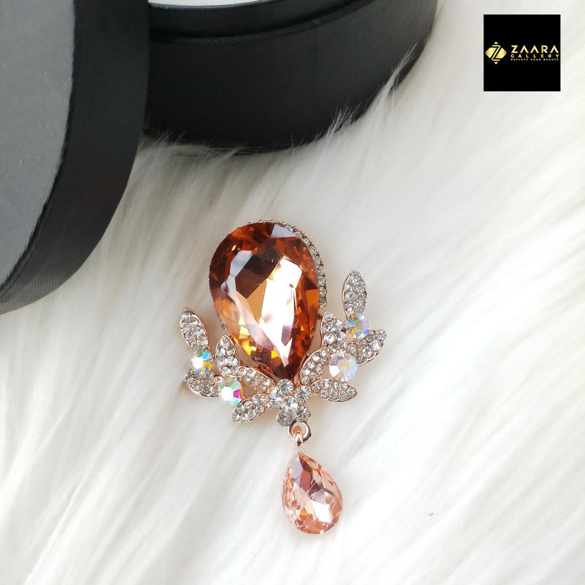 Picture of Stone & Metal Brooch /Hijab Pin/ Saree Pin for Women (Golden) (Imported) M-BRC-1118 - 1 Piece - Brooch - Brooch for Women - হিজাব পিন