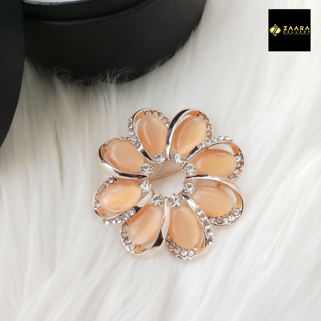 Picture of Stone & Metal Brooch /Hijab Pin/ Saree Pin for Women (Golden) (Imported) M-BRC-1120 - 1 Piece - Brooch - Brooch for Women - হিজাব পিন