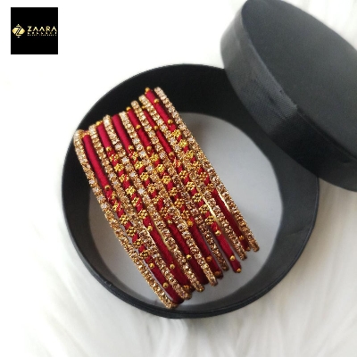 Picture of Silk Thread, Stone And Metal Bangles for Women (Maroon) (Imported) - 12 Pieces M-SKTB1017MAROON - Bangles