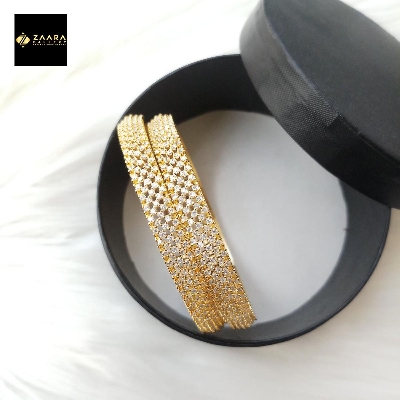 Picture of Diamond Cut AD Stone Golden Color Bangles for Women (Imported) - 2 Pieces M-DCB476G - Bangles - চুড়ি