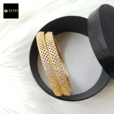 Picture of Diamond Cut AD Stone Golden Color Bangles for Women (Imported) - 2 Pieces M-DCB476G - Bangles - চুড়ি