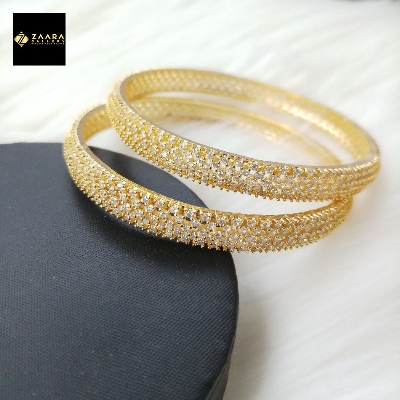 Picture of Diamond Cut AD Stone Silver Color Bangles for Women - 2 Pieces (Imported) M-DCB475S - Bangles