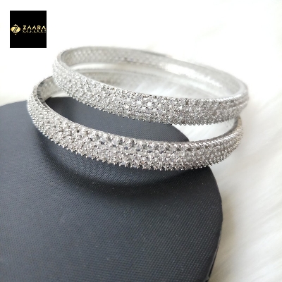 Picture of Diamond Cut AD Stone Golden and Silver Color Bangles for Women (Imported from India) - 2 Pieces Model-DCB474GS - Bangles