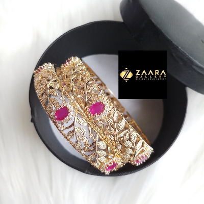 Picture of Diamond Cut AD Stone (Ruby) Golden and Silver Color Bangles for Women (Imported) M-DCB510 - 2 Pieces - Bangles - চুড়ি