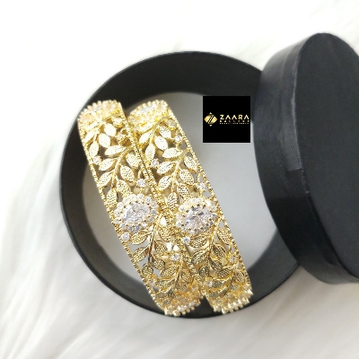 Picture of Diamond Cut AD Stone (White) Silver and Golden Color Bangles for Women (Imported) M-DCB511W - 2 Pieces - Bangles - চুড়ি