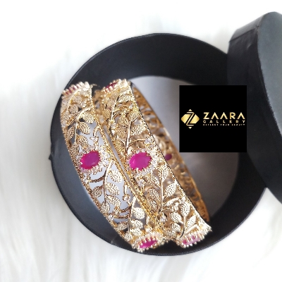 Picture of Diamond Cut AD Stone (White) Silver and Golden Color Bangles for Women (Imported) M-DCB511W - 2 Pieces - Bangles - চুড়ি