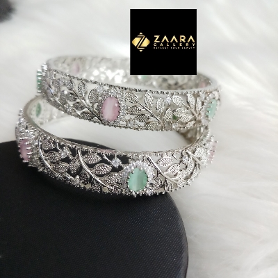 Picture of Diamond Cut AD Stone (Mint) Golden and Silver Color Bangles for Women (Imported) M-DCB512W - 2 Pieces - Bangles - চুড়ি