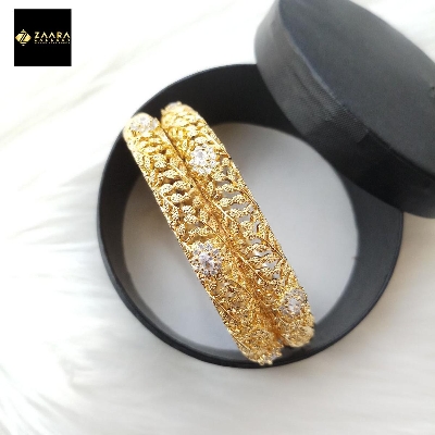 Picture of Diamond Cut AD Stone (Multicolor) Golden Color Bangles for Women (Imported) - 2 Pieces M-DCB521ALL - Bangles for Women -  Bangles for Girls -  Bangles -  Bangle - চুড়ি