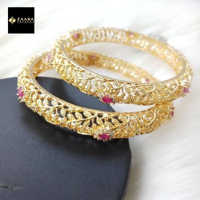 Picture of Diamond Cut AD Stone (Ruby) Golden Color Bangles for Women (Imported) - 2 Pieces M-DCB521GM - Bangles for Women -  Bangles for Girls -  Bangles -  Bangle - চুড়ি