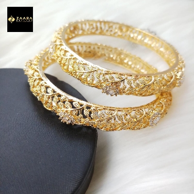 Picture of Diamond Cut AD Stone (White) Golden Color Bangles for Women (Imported) - 2 Pieces M-DCB521GW - Bangles for Women -  Bangles for Girls -  Bangles - চুড়ি