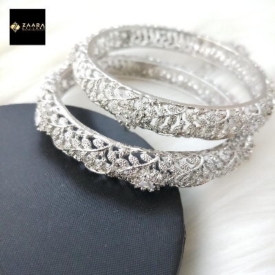 Picture of Diamond Cut AD Stone (White) Golden Color Bangles for Women (Imported) - 2 Pieces M-DCB521SW - Bangles for Women -  Bangles for Girls -  Bangles -  চুড়ি