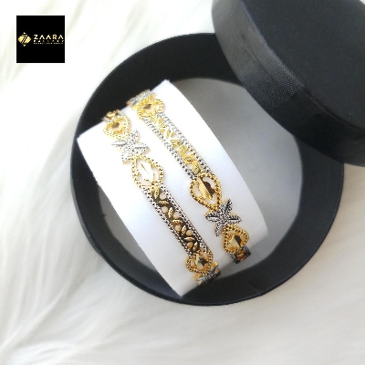 Picture of City Gold Bangles/ Gold Plated & Silver Plated Two-Tone Color Laser Cut Bangles For Women 2 Pieces Top Quality Color Grade-1 (Imported) M-CT7084 - Bangles