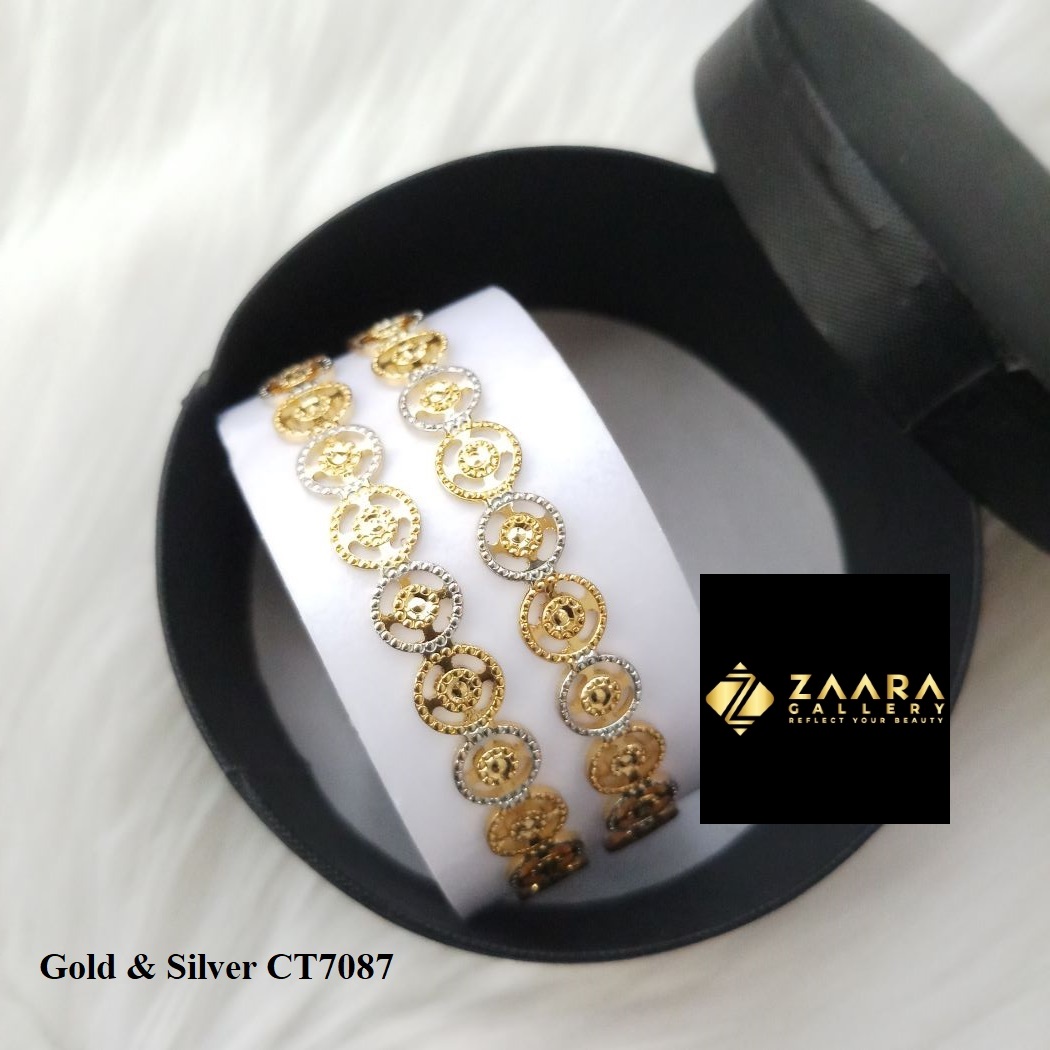 Picture of City Gold Bangles/ Gold Plated & Silver Plated Two-Tone Color Laser Cut Bangles For Women 2 Pieces Top Quality Color Grade-1 (Imported) M-CT7080ALL - Bangles - Bangles for Women