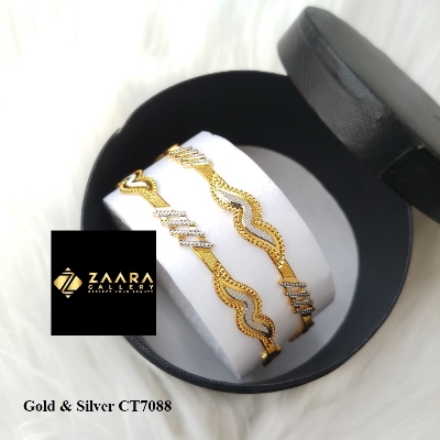 Picture of City Gold Bangles/ Gold Plated & Silver Plated Two-Tone Color Laser Cut Bangles For Women 2 Pieces Top Quality Color Grade-1 (Imported) M-CT7080ALL - Bangles - Bangles for Women