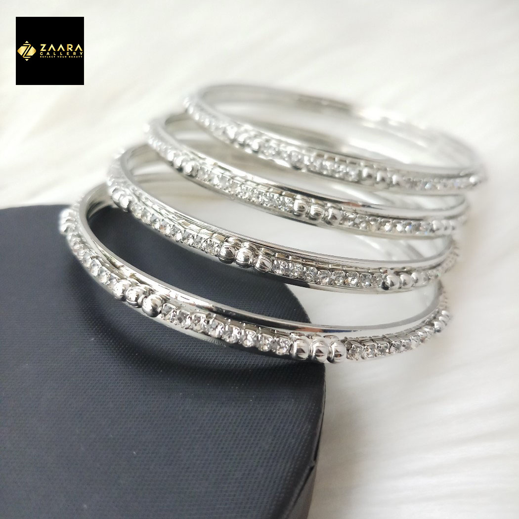 Picture of Stone & Metal 1st Grade Quality Silver Color Bangles for Women (Imported) - 4 Pieces M-IST80604P - Bangles