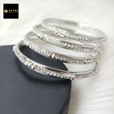 Picture of Stone & Metal 1st Grade Quality Silver Color Bangles for Women (Imported) - 4 Pieces M-IST80604P - Bangles