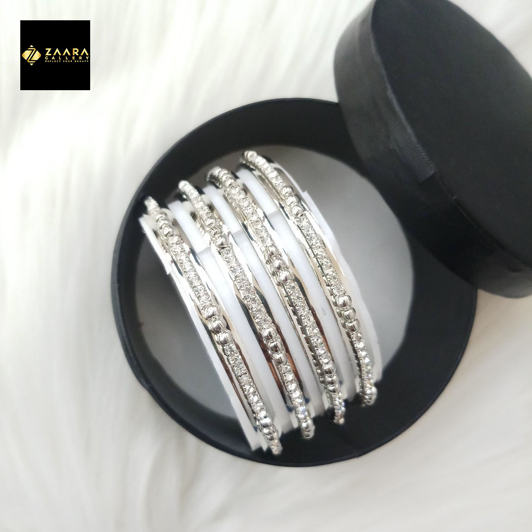 Picture of Stone & Metal 1st Grade Quality Silver Color Bangles for Women (Imported) - 4 Pieces M-IST80604P - Bangles