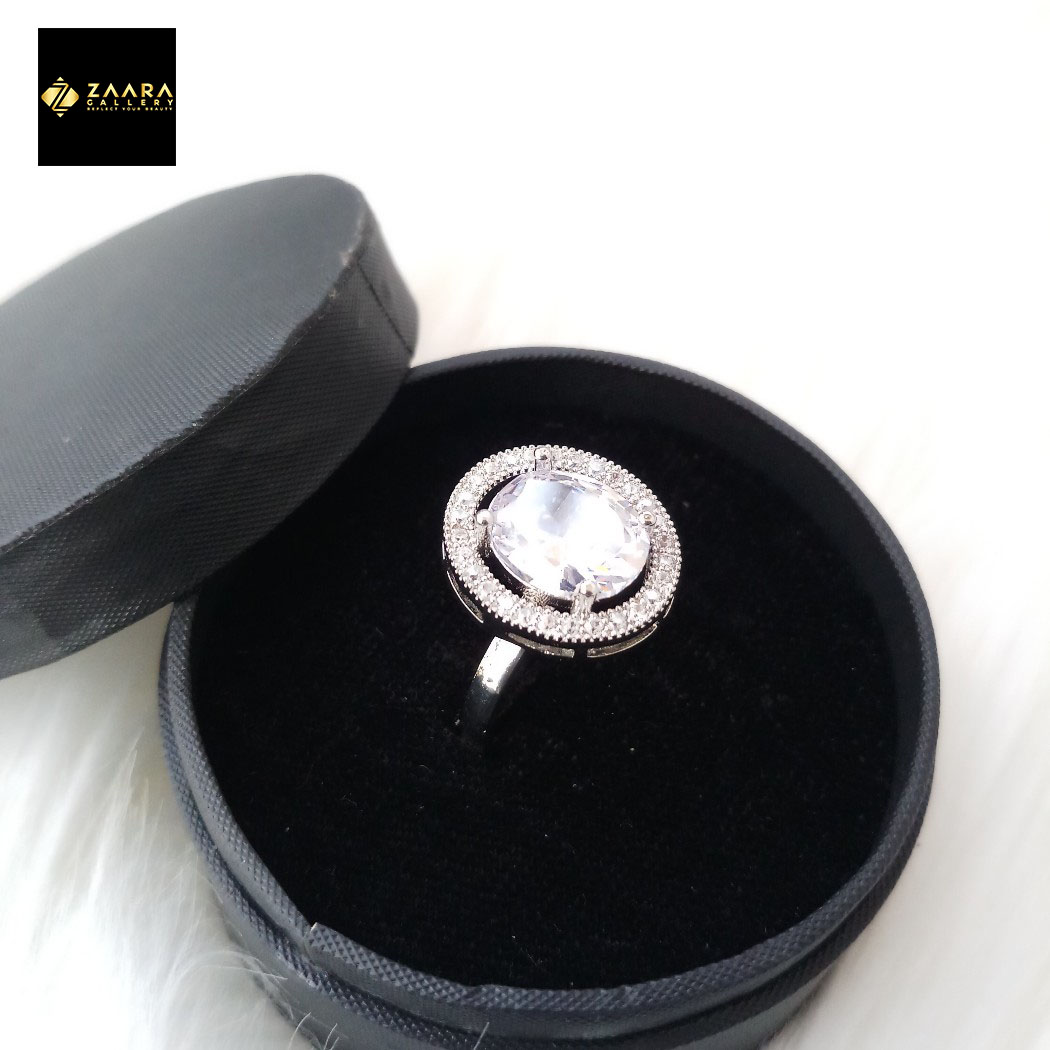 Picture of Diamond Cut AD Stone Silver Color Finger Ring (Imported) for Women & Girls With Free Box - 1 Piece (M-DCFR22025) - Rings