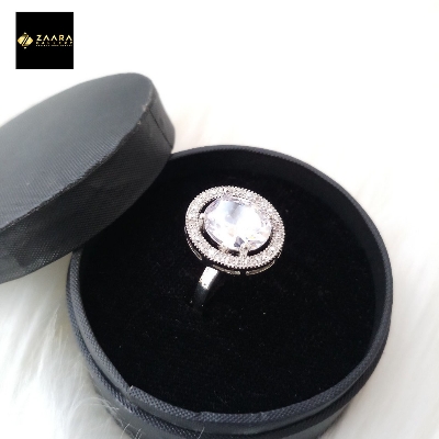 Picture of Diamond Cut AD Stone Silver Color Finger Ring (Imported) for Women & Girls With Free Box - 1 Piece (M-DCFR22025) - Rings