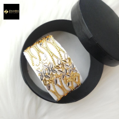 Picture of City Gold Bangles/ Gold Plated & Silver Plated Two-Tone Color Laser Cut Bangles For Women - 4 Pieces Top Quality Color Grade-1 (Imported) M-CT7054 - Bangles