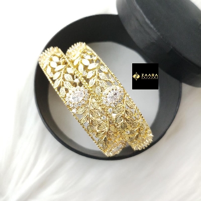 Picture of Diamond Cut AD Stone  Gold Color Bangles for Women (Imported) M-DCB513G - 2 Pieces - Bangles -  Bangles - চুড়ি