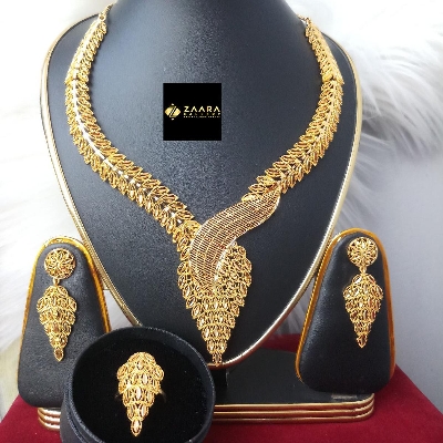 Picture of Forming Gold Plated 1.5 Gram Gold Color Polish Bridal Necklace Earrings Set For Women (Imported) M-GPN403 - Gold Plated Necklace for Women - Necklace Earrings Set