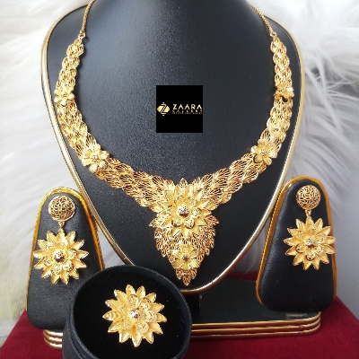 Picture of Forming Gold Plated 1.5 Gram Gold Color Polish Bridal Necklace Earrings Set For Women (Imported) M-GPN404 - Gold Plated Necklace Set for Women - Necklace Earrings Set