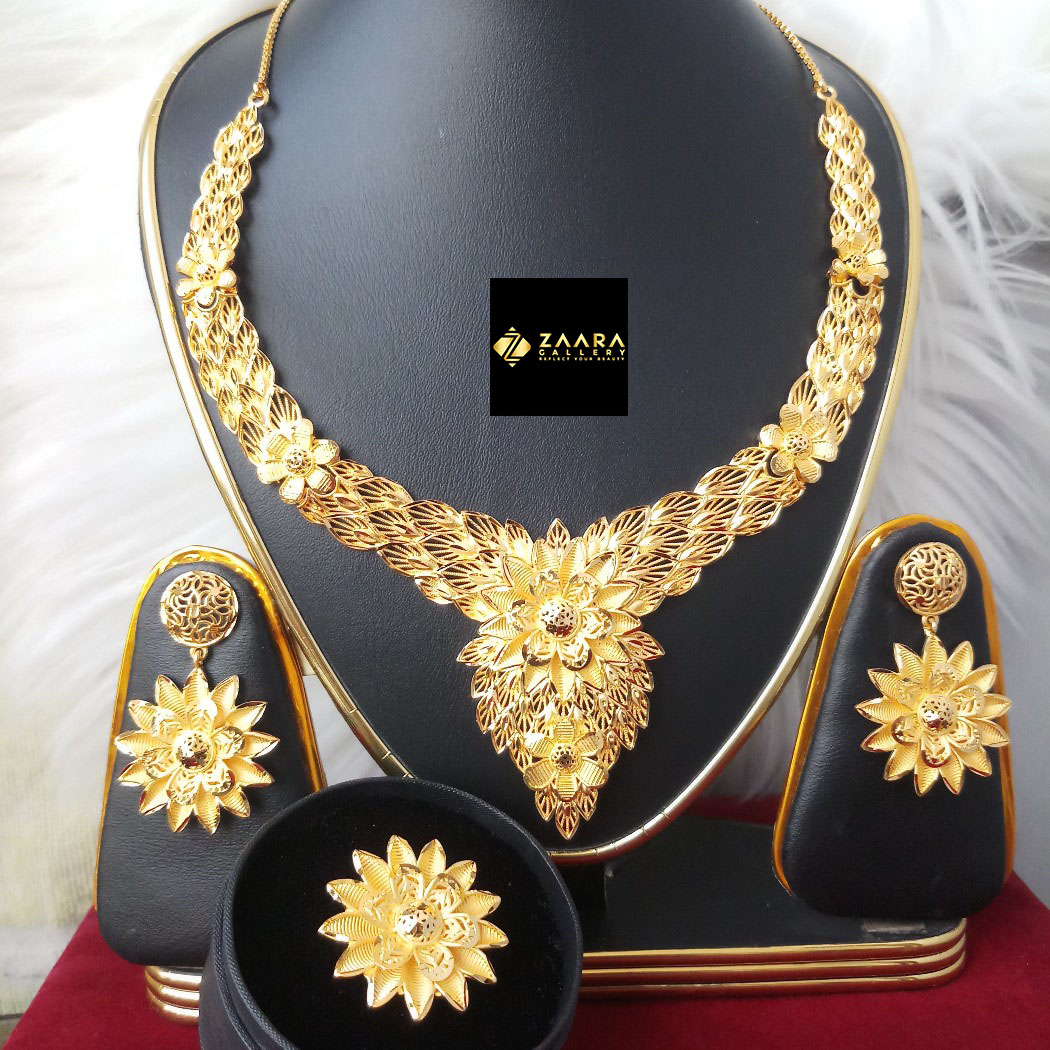Picture of Forming Gold Plated 1.5 Gram Gold Color Polish Bridal Necklace Earrings Set For Women (Imported) M-GPN404 - Gold Plated Necklace Set for Women - Necklace Earrings Set