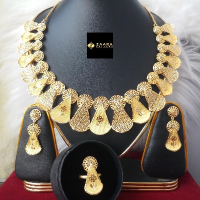 Picture of Forming Gold Plated 1.5 Gram Gold Color Polish Bridal Necklace Earrings Set For Women (Imported) M-GPN409 - Gold Plated Necklace Set for Women - Necklace Earrings Set