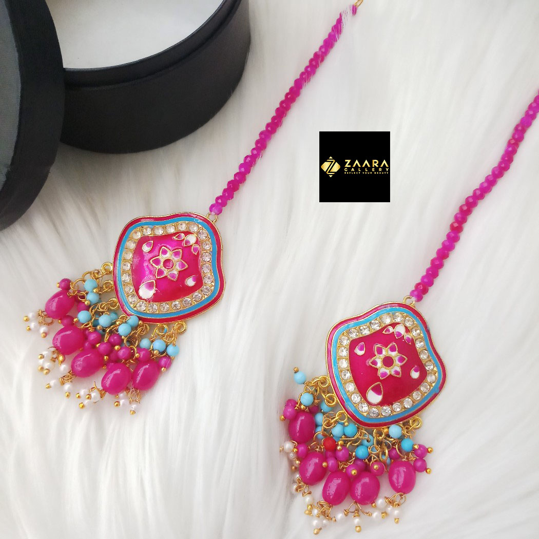 Picture of Jaypuri Meenakari Earrings With Hair Tana (Multicolor) (Imported) M-JME9736M - Earring - Earrings for Women