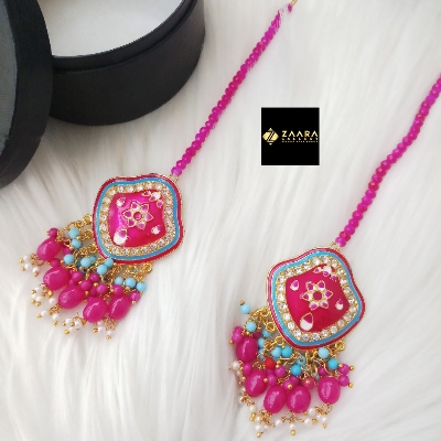 Picture of Jaypuri Meenakari Earrings With Hair Tana (Multicolor) (Imported) M-JME9736M - Earring - Earrings for Women