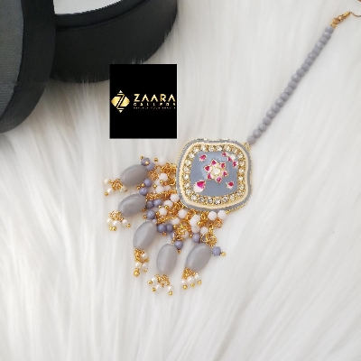 Picture of Jaypuri Meenakari Tikli (Tiklee) for Women and Girls (Dark ash/ Dark grey) (Imported) M-JMT9724DADG - Tikli - Tiklee - Tikli for Women - Tikli for Girls