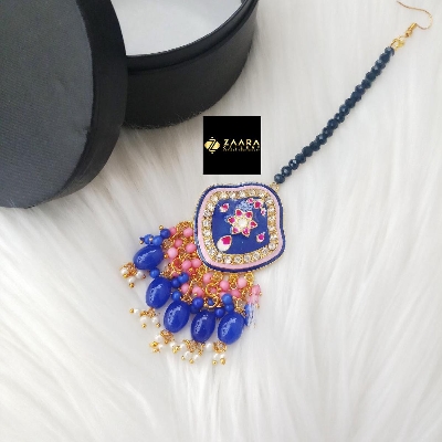 Picture of Jaypuri Meenakari Tikli for Women and Girls (Blue) (Imported) M-JMT9724B - Tiklee for Girls - Tikli - Tiklee - Tikli for Women - Tikli for Girls