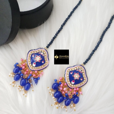 Picture of Jaypuri Meenakari Earrings With Hair Tana  (Blue) (Imported) M-JME9732B - Earring - Earrings for Women
