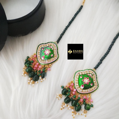 Picture of Jaypuri Meenakari Earrings With Hair Tana (Green) (Imported) M-JME9735G - Earring - Earrings for Women