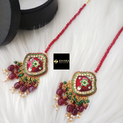 Picture of Jaypuri Meenakari Earrings With Hair Tana (Maroon) (Imported) M-JME9734M - Earring - Earrings for Women