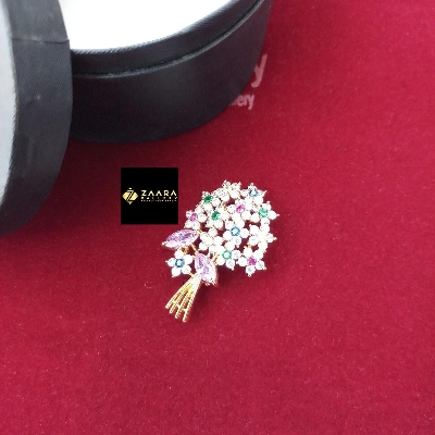 Picture of Diamond Cut AD Stone Silver & Golden Brooch/ Hijab Pin/ Saree Pin for Women (Imported) - 1 Piece M-DCBRC-12003G - Brooch - Brooch for Women - হিজাব পিন