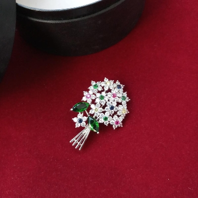 Picture of Diamond Cut AD Stone Silver & Golden Brooch/ Hijab Pin/ Saree Pin for Women (Imported) - 1 Piece M-DCBRC-12003S - Brooch - Brooch for Women - হিজাব পিন