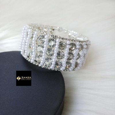 Picture of White Stone & Beads Kids Silver Color Bracelet For Girls (Imported) - 1 Piece M-KB7901 - Kids Bracelet