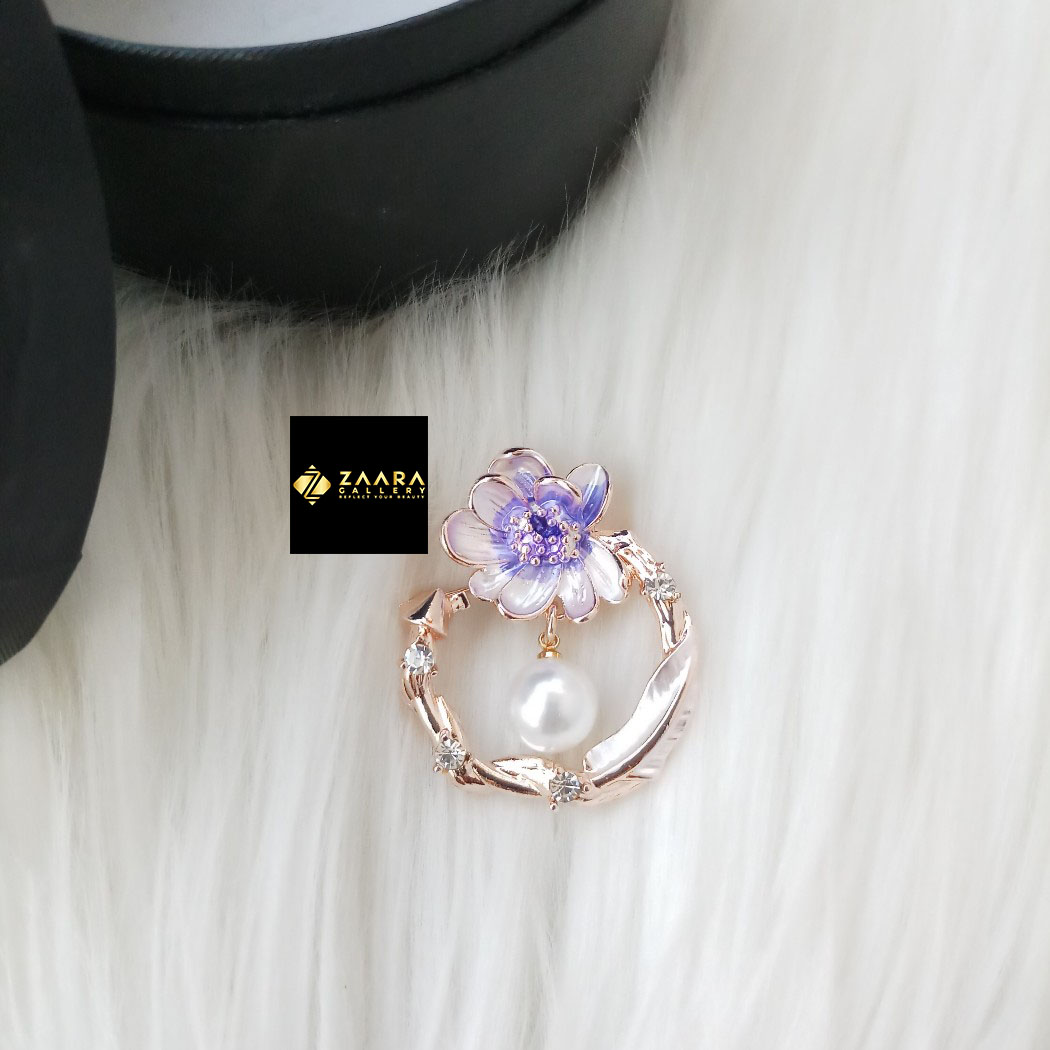 Picture of Stone & Metal Brooch/ Hijab Pin/ Saree Pin for Women (Golden) (Imported) M-BRC-1134 - 1 Piece - Brooch - Brooch for Women - হিজাব পিন