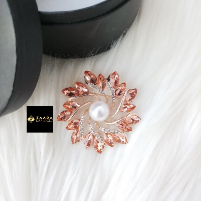 Picture of Stone & Metal Brooch/ Hijab Pin/ Saree Pin for Women (Golden) (Imported) M-BRC-1126 - 1 Piece - Brooch - Brooch for Women - হিজাব পিন