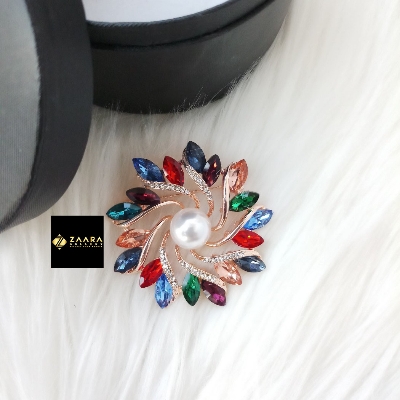 Picture of Stone & Metal Brooch/ Hijab Pin/ Saree Pin for Women (Golden) (Imported) M-BRC-1126 - 1 Piece - Brooch - Brooch for Women - হিজাব পিন