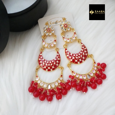 Picture of Jaypuri Meenakari Red Earrings for Women (Imported) - 1 Pair M-JE5601 - Ear Rings - Earrings