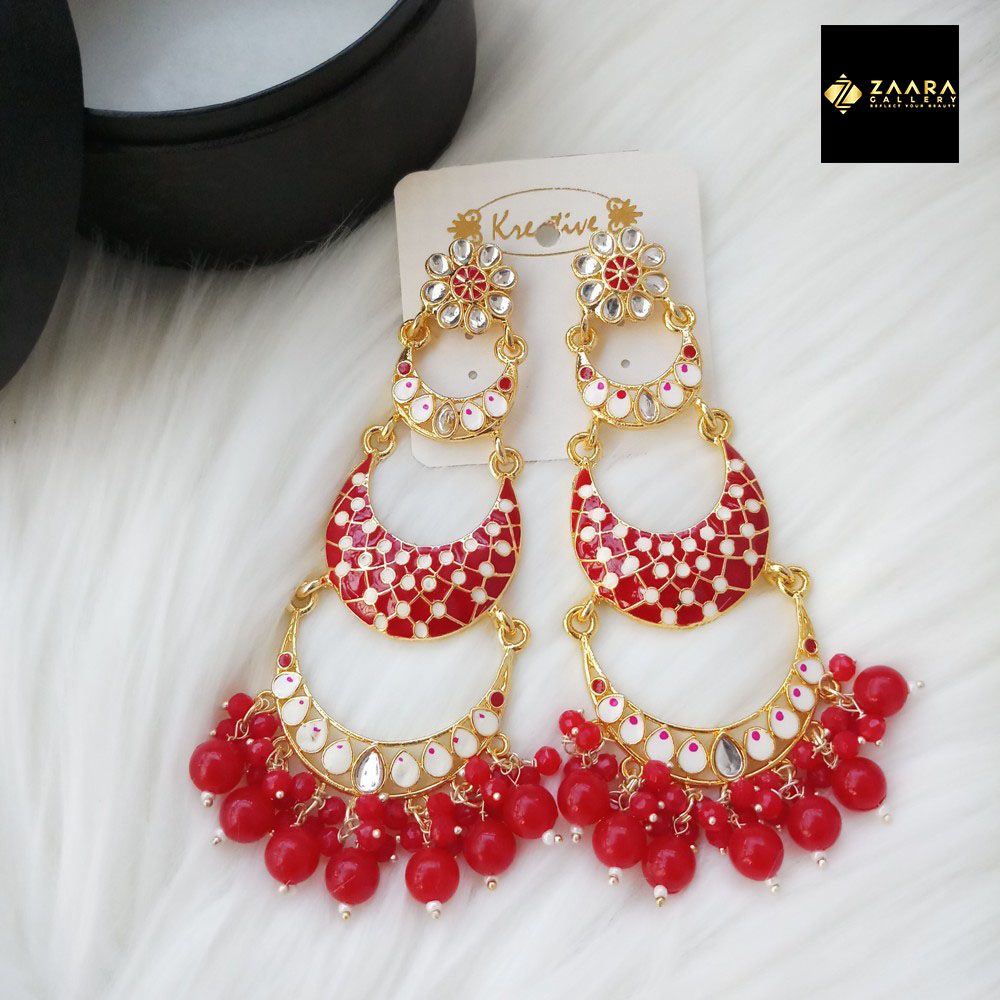 Picture of Jaypuri Meenakari Red Earrings for Women (Imported) - 1 Pair M-JE5601 - Ear Rings - Earrings