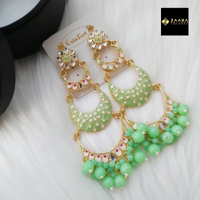 Picture of Jaypuri Meenakari Light Green Earrings for Women (Imported) - 1 Pair M-JE5604 - Ear Rings - Earrings