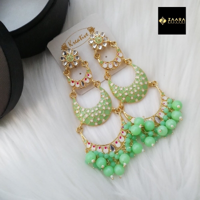 Picture of Jaypuri Meenakari Light Green Earrings for Women (Imported) - 1 Pair M-JE5604 - Ear Rings - Earrings