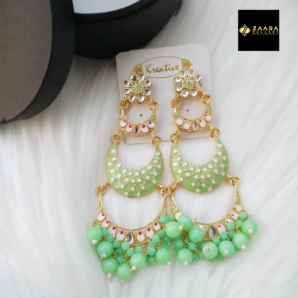 Picture of Jaypuri Meenakari Light Green Earrings for Women (Imported) - 1 Pair M-JE5604 - Ear Rings - Earrings