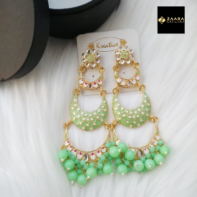 Picture of Jaypuri Meenakari Light Green Earrings for Women (Imported) - 1 Pair M-JE5604 - Ear Rings - Earrings