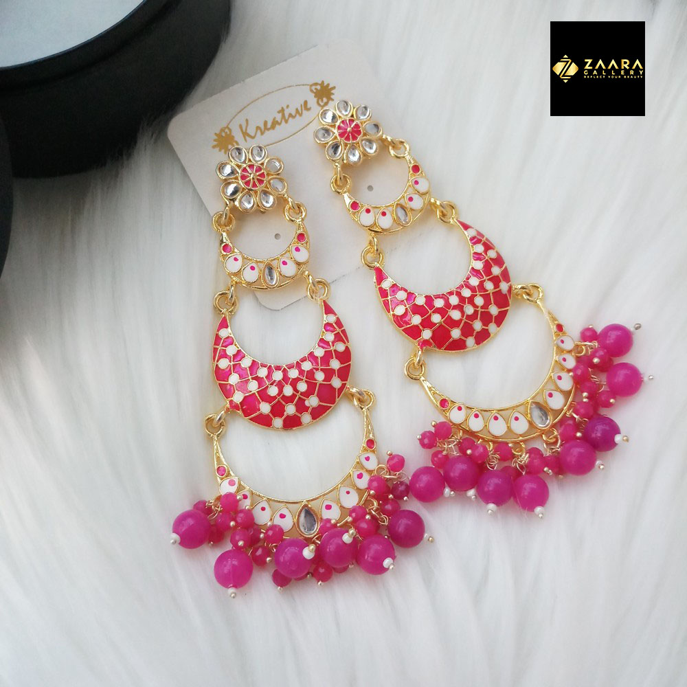 Picture of Jaypuri Meenakari Magenta Earrings for Women (Imported) - 1 Pair M-JE5605 - Ear Rings - Earrings